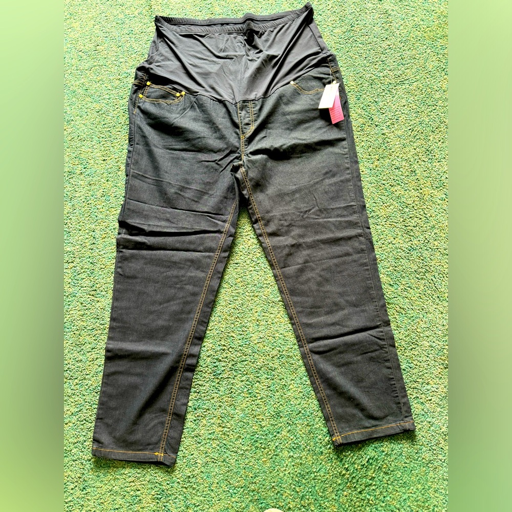 NWT Oh! Mamma plus size 3X Maternity Pants over the belly in Dk Blue Jean pants